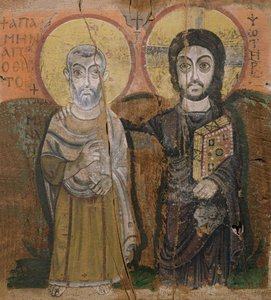 Icon depicting Abbott Mena with Christ, from Baouit